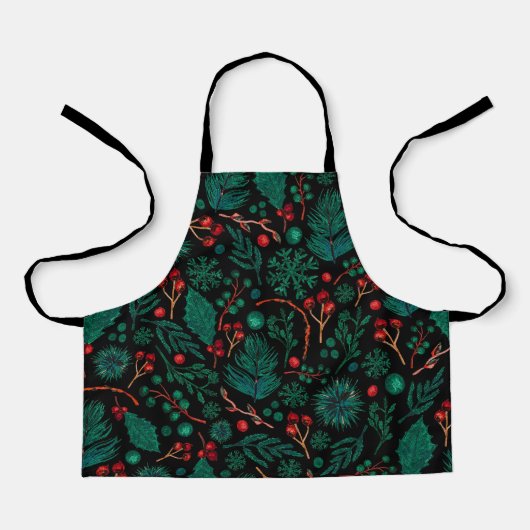 Tablier Motif floral de Noël aquarelle | Apron (Recto)