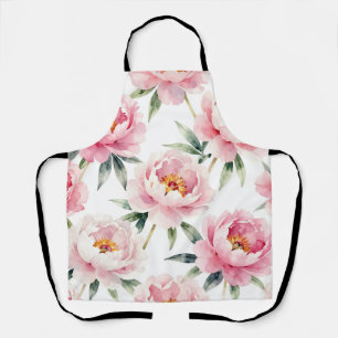 Tablier Motif floral de pivoine rose à l'aquarelle
