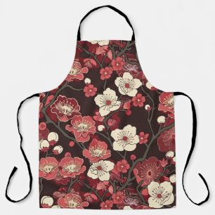 Tablier Motif floral de sakura bordeaux foncé corail
