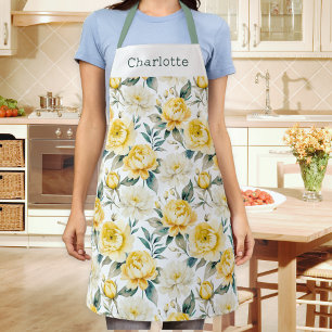 Tablier Motif floral élégant jaune blanc