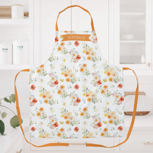 Tablier Motif floral ensoleillé aquarelle avec nom personn