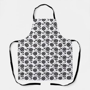 Tablier Motif floral géométrique moderne noir et blanc