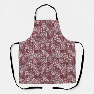 Tablier motif floral marron et blanc rétro années soixante