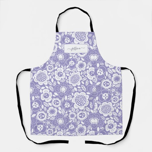 Tablier Motif floral mod avec nom en écriture (Recto)
