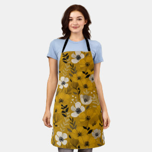 Tablier Motif floral moutarde fleuri ton chaud rétro
