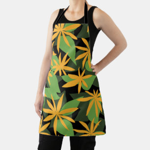 Tablier Motif floral orange et noir