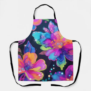 Tablier Motif floral pailleté néon