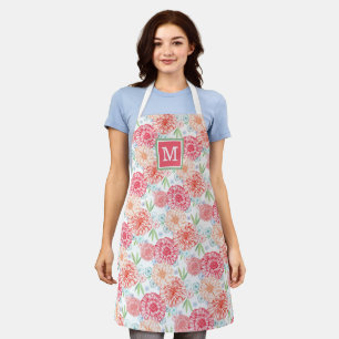 Tablier Motif floral personnalisé corail rose rouge bleu v