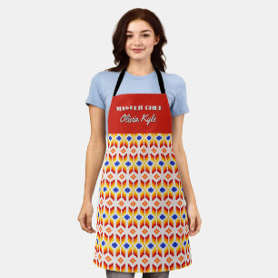 Tablier Motif floral pixel géométrique en rouge orange jau