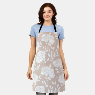 Tablier Motif floral rose blanc chic neutre