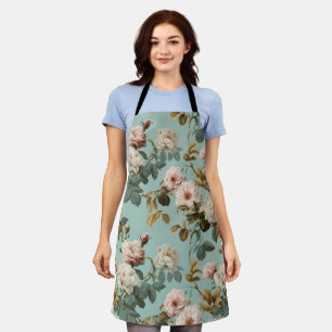 Tablier Motif floral rose menthe pastel vintage