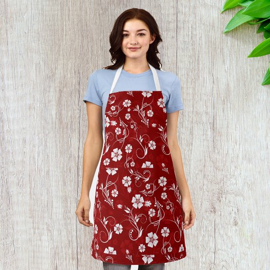Tablier Motif floral rouge et blanc