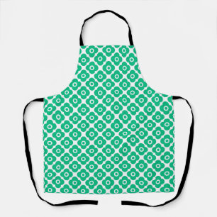 Tablier Motif floral simple vert et blanc rétro