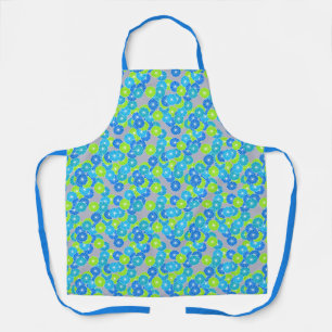 Tablier Motif floral stylisé Art déco bleu et vert citron