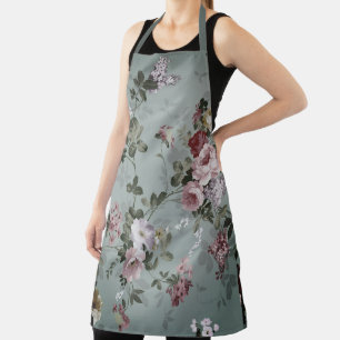 Tablier Motif floral vintage poussiéreux olive 