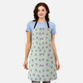 Tablier Motif Fraise Violette sur Fond Vert (Porté)