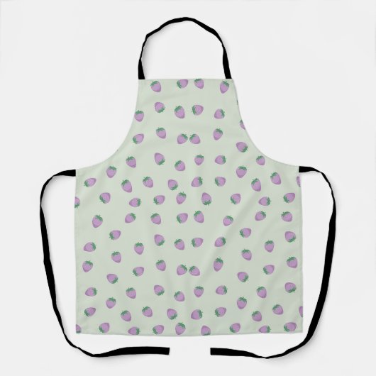 Tablier Motif Fraise Violette sur Fond Vert (Recto)