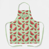 Tablier Motif Fruit De Pastèque Sur Vert Avec Nom Personna (Recto)