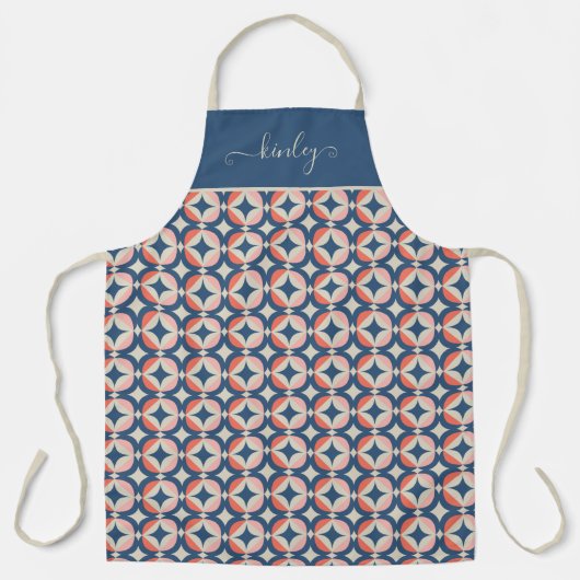 Tablier Motif géométrique bleu et corail (Recto)