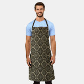 Tablier Motif géométrique doré et marron / Impression indi (Porté)