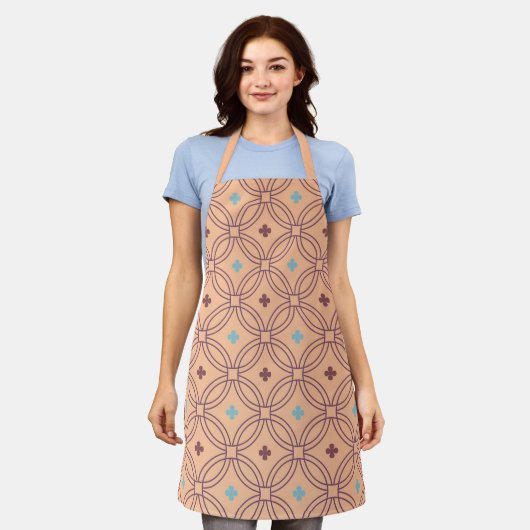 Tablier Motif géométrique interversible rose et bleu rétro (Porté)