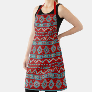 Tablier Motif géométrique turquoise et rouge des mesas du