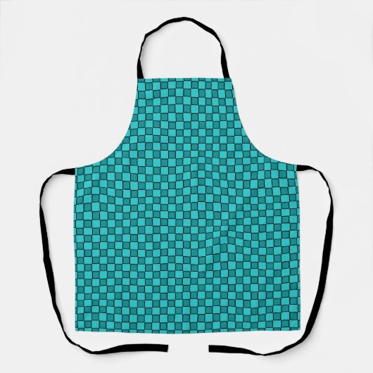 Tablier Motif Gingham Damier Noir Sarcelle (Recto)