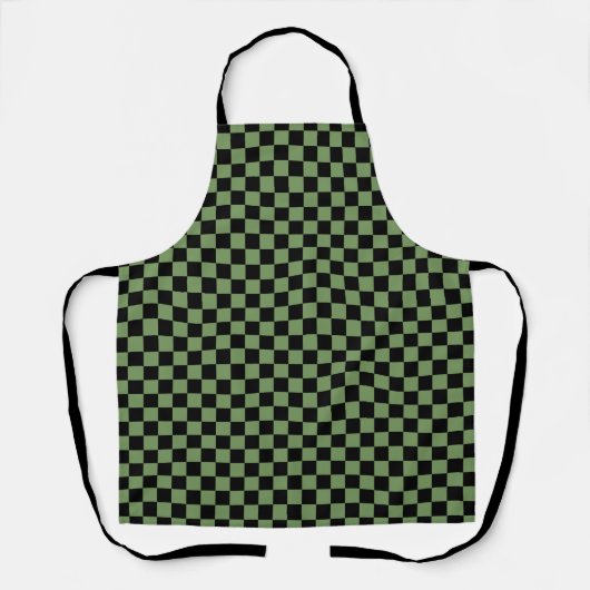 Tablier Motif Gingham Damier Vert Noir (Recto)