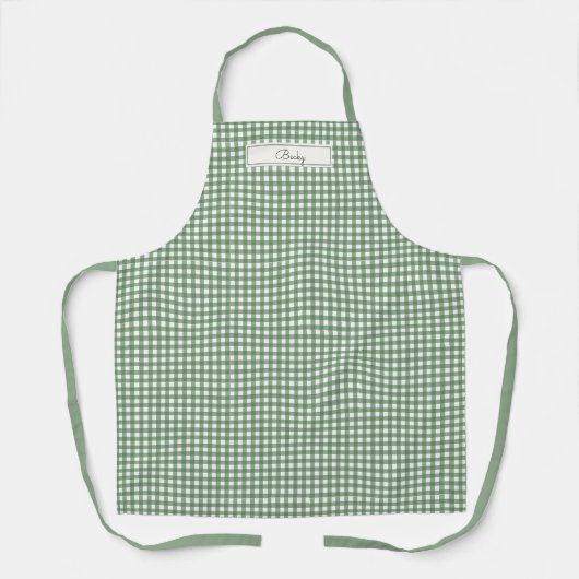 Tablier Motif Gingham Vert avec Nom (Recto)