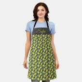 Tablier Motif gris à l'aquarelle jaune citron rustique (Porté)
