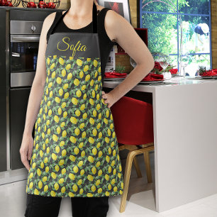 Tablier Motif gris à l'aquarelle jaune citron rustique