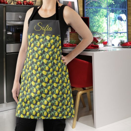 Tablier Motif gris à l'aquarelle jaune citron rustique