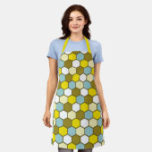 Tablier Motif hexagonal en jaune, vert et bleu (Porté)