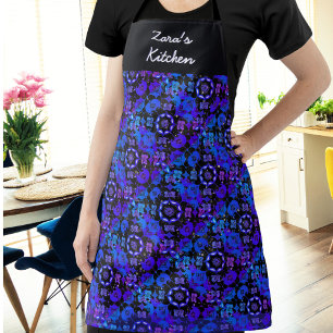 Tablier Motif Hippie Groovy Bleu Violet Personnalisé