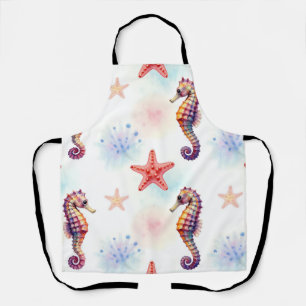 Tablier Motif Hippocampe Étoile de Mer Aquarelle