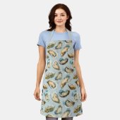 Tablier Motif huîtres bleu clair chic (Porté)