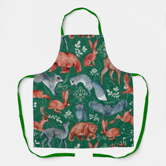Tablier Motif intrigué d'animaux de la forêt (Recto)