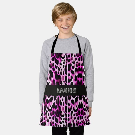 Tablier Motif Isométrique vertical Leopard rose 3D (Porté)