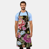 Tablier Motif japonais avec fleurs et grues blanches (Porté)