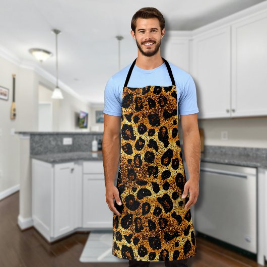 Tablier Motif Léopard Marron Doré Pailleté Luxe