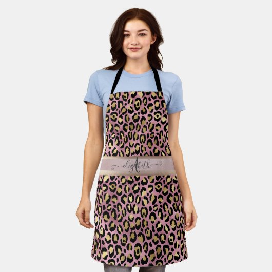 Tablier Motif léopard Monogramme Or rose Noir (Porté)