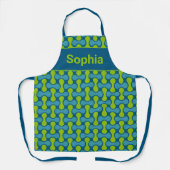 Tablier Motif Lien Rétro Moderne en Bleu et Vert (Recto)