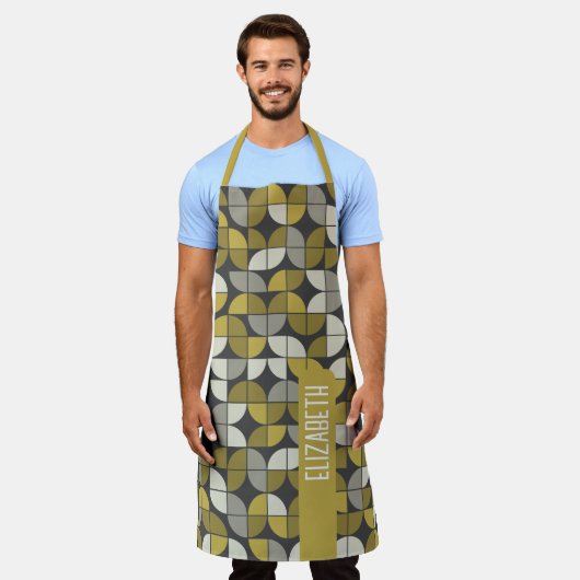 Tablier Motif MCM Half Moon tendance avec bloc de nom or (Porté)