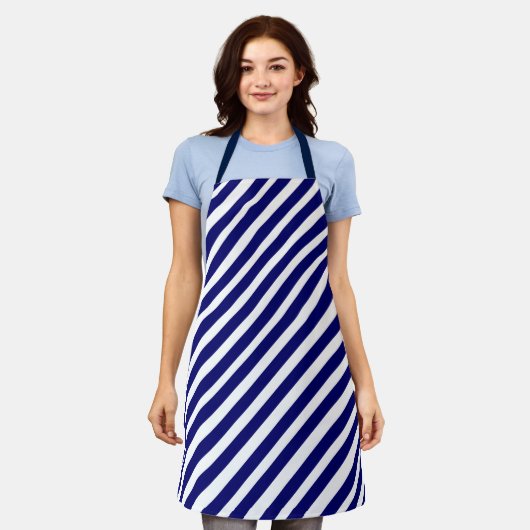 Tablier Motif moderne bleu blanc rayures (Porté)
