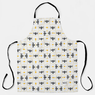 Tablier Motif moderne de abeille jaune Monogramme noir élé