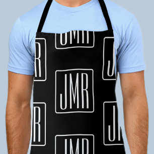 Tablier Motif monogramme moderne Noir & Blanc