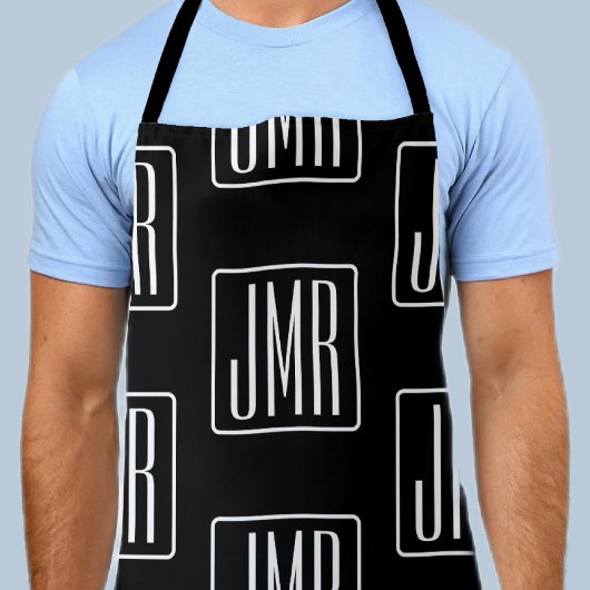 Tablier Motif monogramme moderne | Noir & Blanc