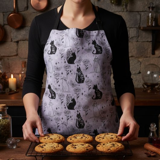 Tablier Motif mystique de chat noir et papillon | Cuisine