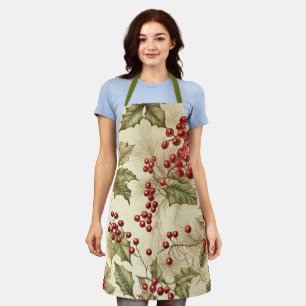 Tablier Motif Noël Poinsettia et Baies Vintage