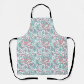Tablier Motif ornemental vintage magnifique rose cyan (Recto)